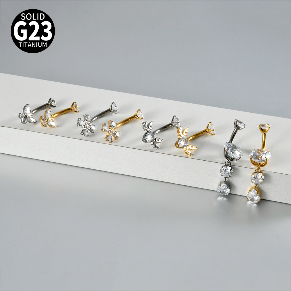 1PC チタン製フラワー/バタフライ型マーキスジルコンベリー - Belly Bar Titanium のレビューと価格