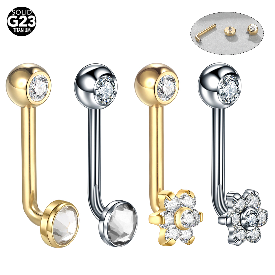 女性用ジルコニアベリーリング,垂直ピアス,チタンとジルコニア - Belly Bar Titanium のレビューと価格