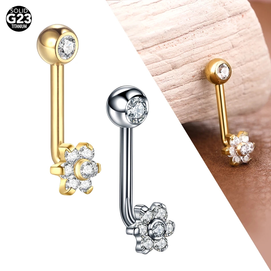 女性用ジルコニアベリーリング,垂直ピアス,チタンとジルコニア - Belly Bar Titanium のレビューと価格