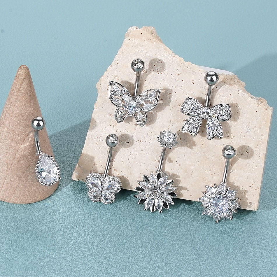    1pc ベリーボタンピアス女性用ジルコンムーンバタフ - Belly Bar Titanium のレビューと価格