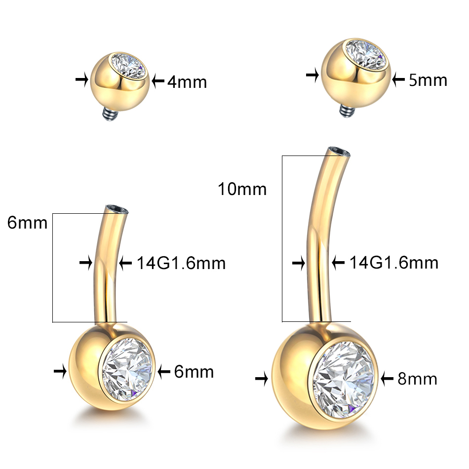 1PC G23 チタン 14 グラムゴールドカラーへそリング - Belly Bar Titanium のレビューと価格