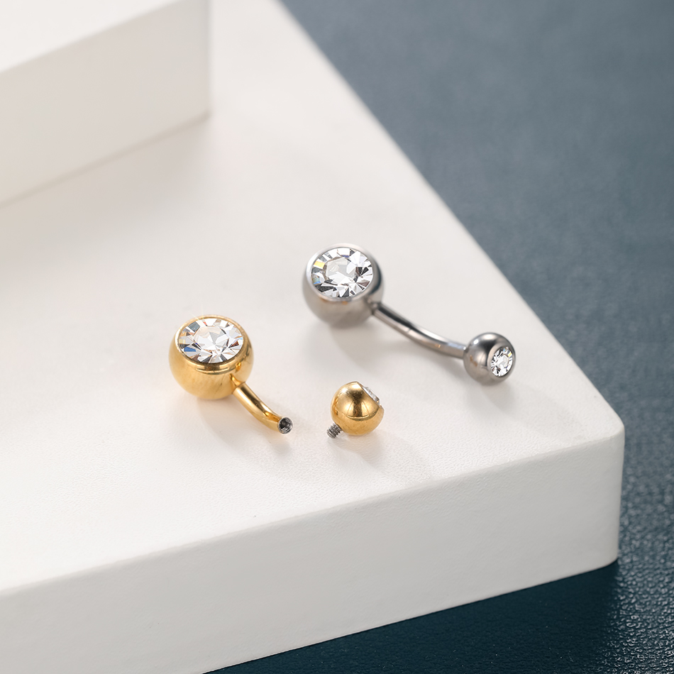 1PC G23 チタン 14 グラムゴールドカラーへそリング - Belly Bar Titanium のレビューと価格