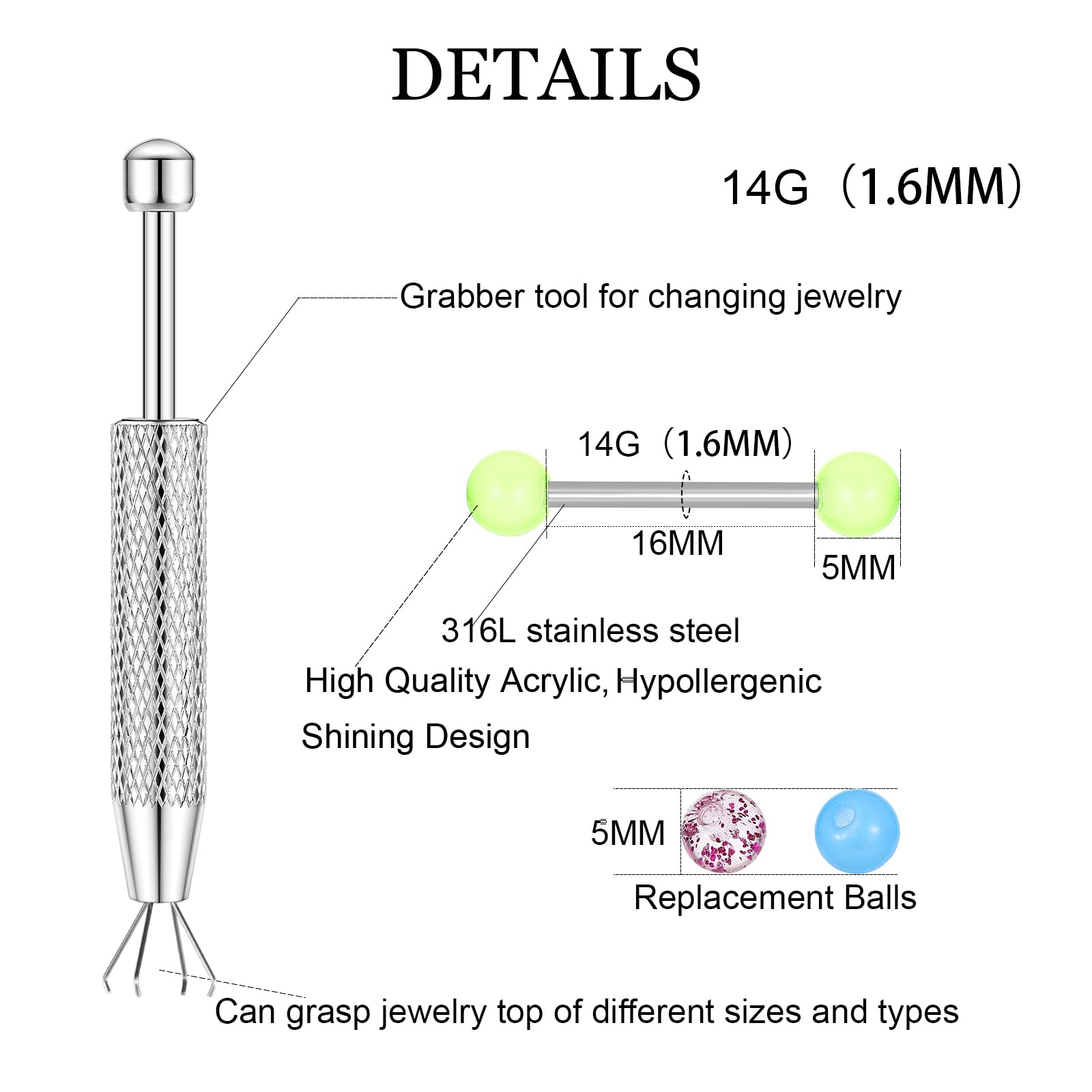 12 PCS Barbell乳頭リング48 PCS置換ボール - Body Jewelry Replacement Ball のレビューと価格