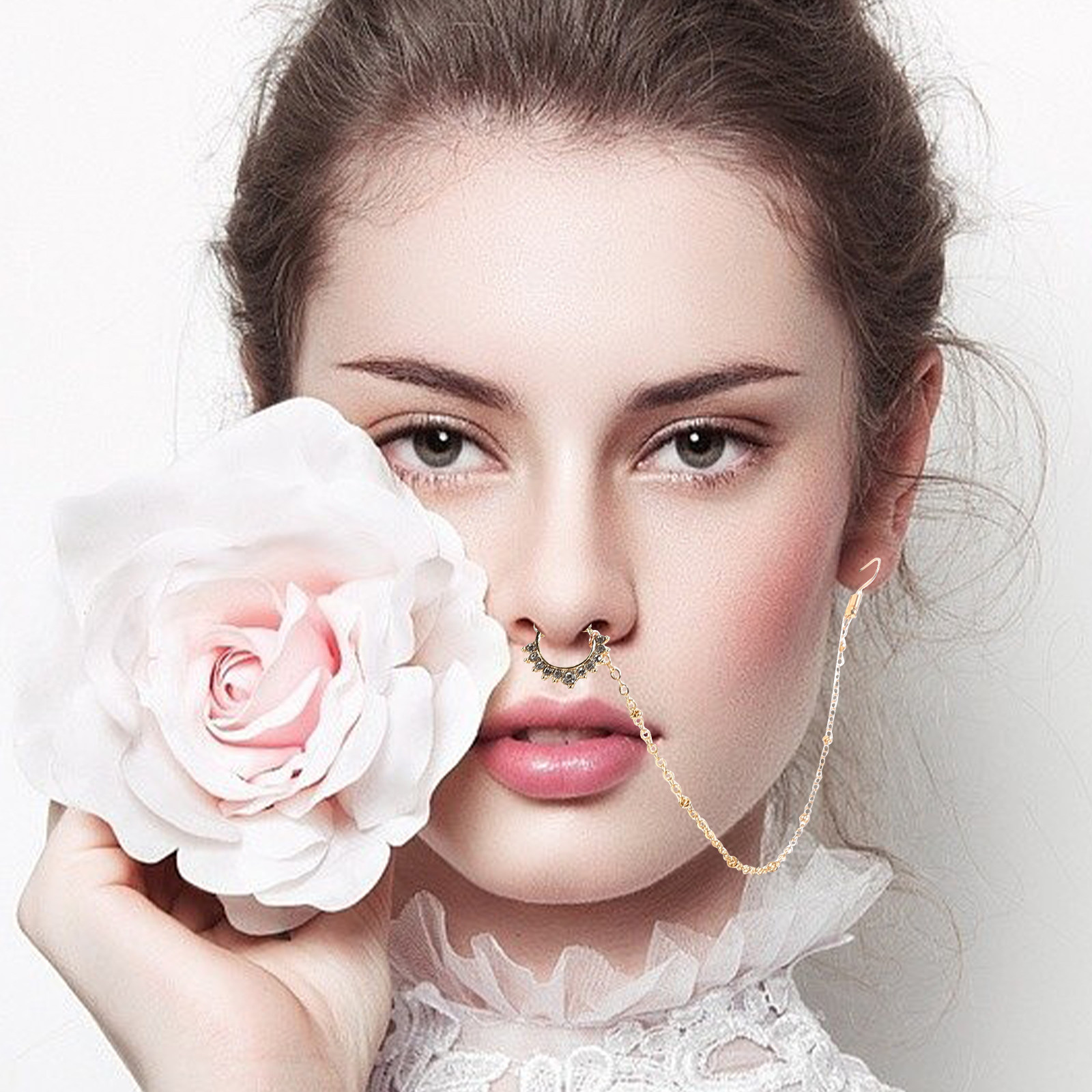 ゴールデンフェイクノーズリング ノンピアス ラインストーン  - Body Jewelry Earrings のレビューと価格