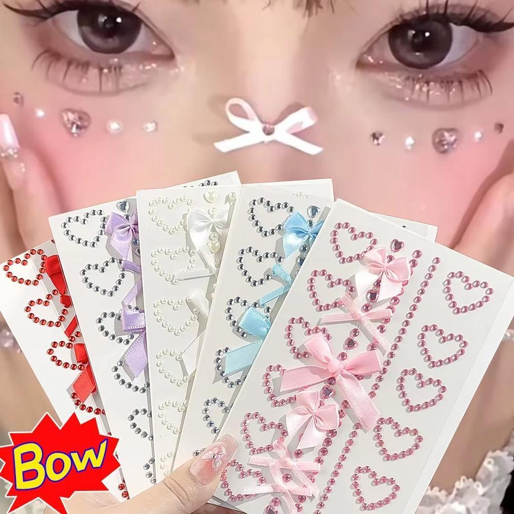 1枚の赤いリボンリボンがキラキラ輝く工芸品顔ジュエリークリス - Body Jewelry Art のレビューと価格