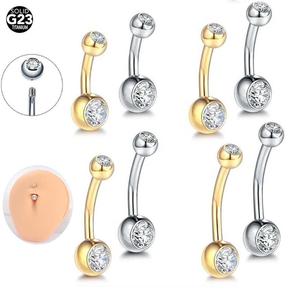 女性用チタンへそピアス,外部糸,ピアス,czクリスタル,セク - Belly Bar Titanium のレビューと価格