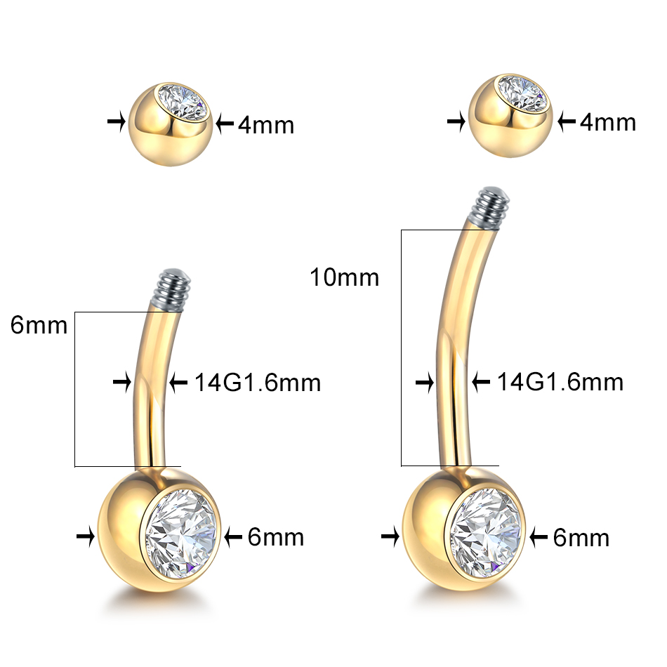 女性用チタンへそピアス,外部糸,ピアス,czクリスタル,セク - Belly Bar Titanium のレビューと価格
