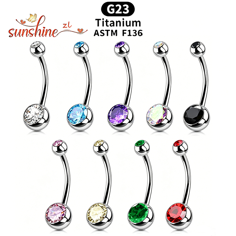 1PC G23 チタンジルコン宝石カーブバーベルリングへそピ - Belly Bar Titanium のレビューと価格