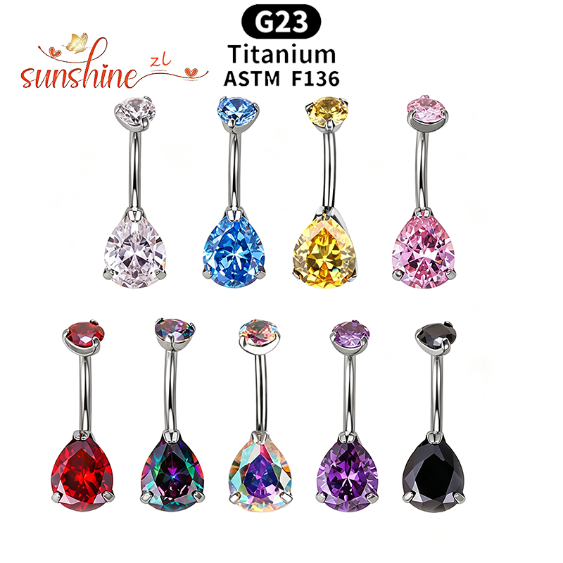 1PC G23 チタンジルコン宝石カーブバーベルリングへそピ - Belly Bar Titanium のレビューと価格