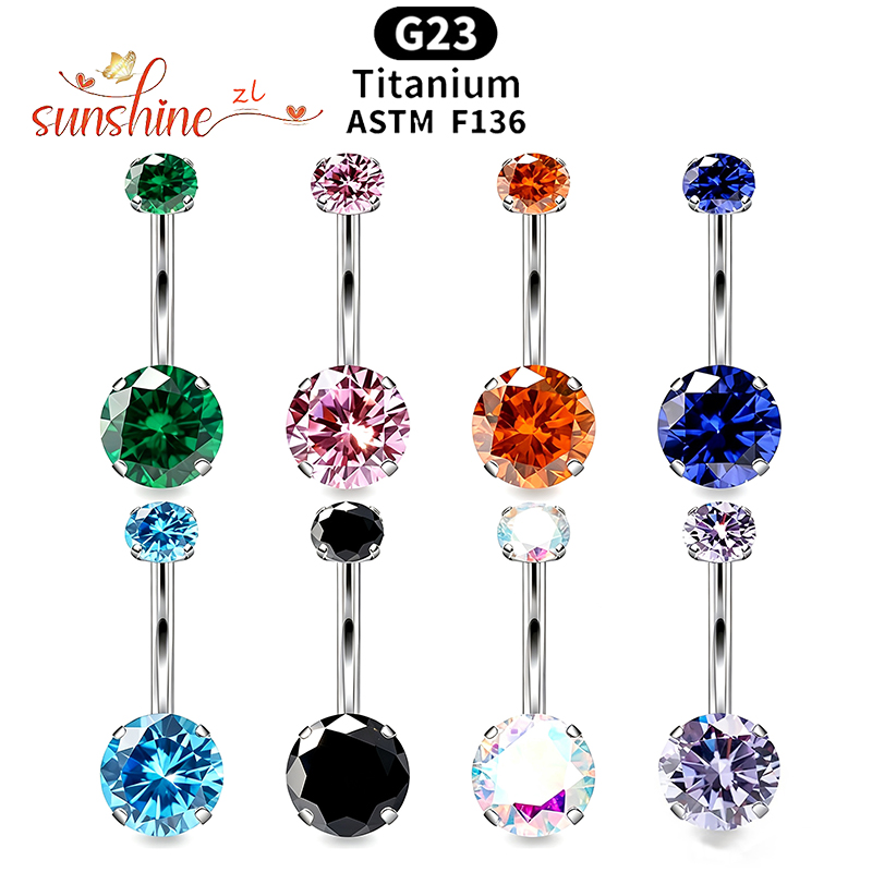 1PC G23 チタンジルコン宝石カーブバーベルリングへそピ - Belly Bar Titanium のレビューと価格