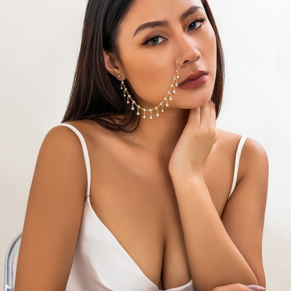 ベリーダンスアクセサリーイヤリング付きノーズリングフェイク鼻 - Body Jewelry Earrings のレビューと価格
