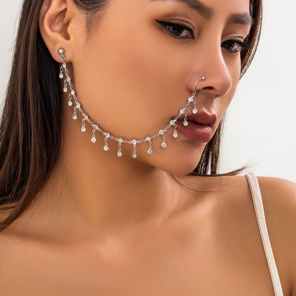 ベリーダンスアクセサリーイヤリング付きノーズリングフェイク鼻 - Body Jewelry Earrings のレビューと価格