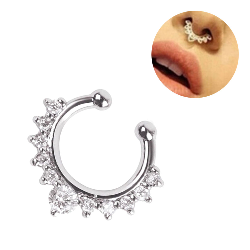 スタイリッシュな合金製ノーズリング、キラキラ輝くジルコンクリ - Body Jewelry Septum のレビューと価格