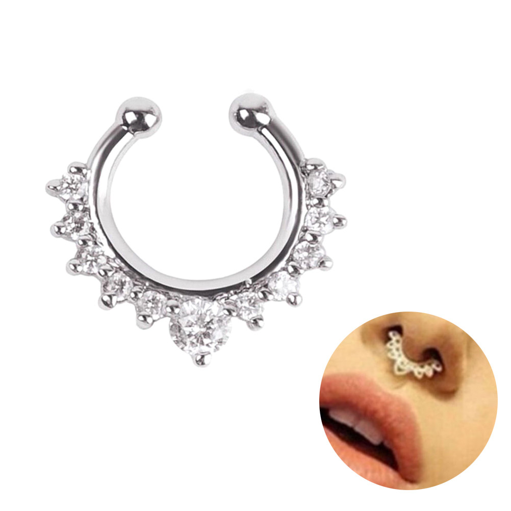 スタイリッシュな合金製ノーズリング、キラキラ輝くジルコンクリ - Body Jewelry Septum のレビューと価格