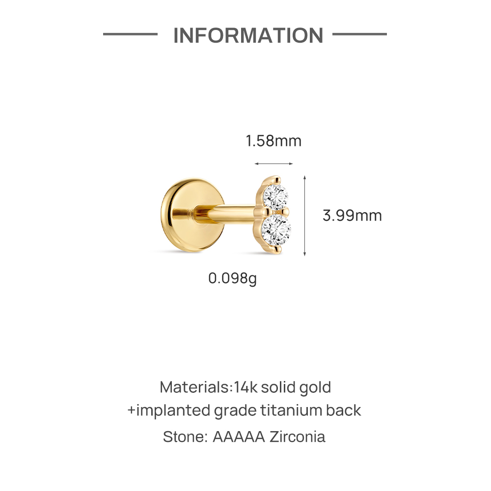 CANNER 1個 14Kソリッドゴールド ダブルCZフラッ - Tragus Flat Back のレビューと価格