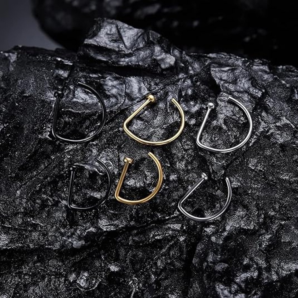 4個セット ノンピアス D型ノーズリング フェイクノーズカフ - Body Jewelry Art のレビューと価格