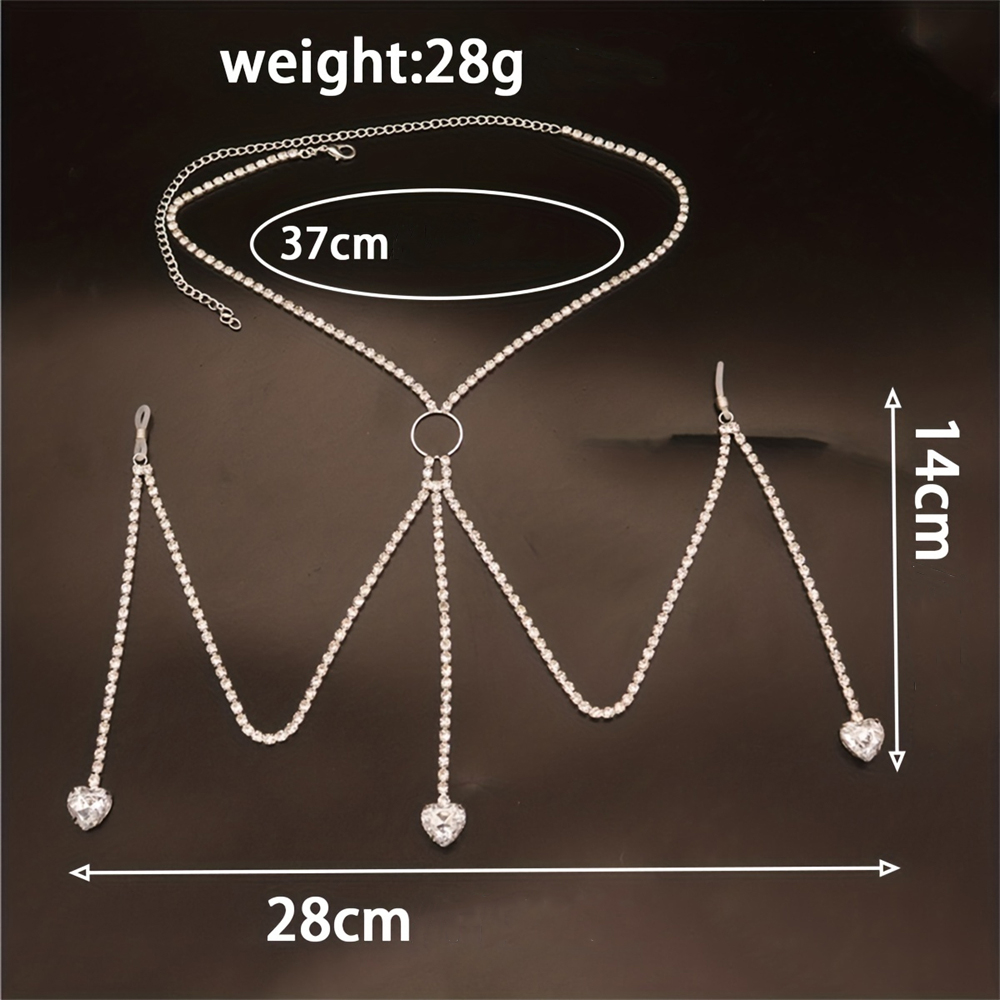 ハート型のネックレスチェーン,光沢のあるラインストーン,水滴 - Body Jewelry Outfit のレビューと価格