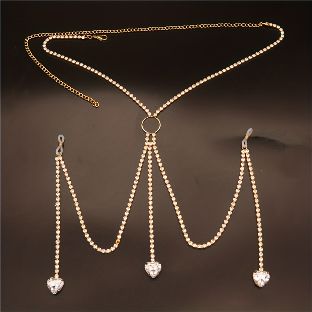 ハート型のネックレスチェーン,光沢のあるラインストーン,水滴 - Body Jewelry Outfit のレビューと価格