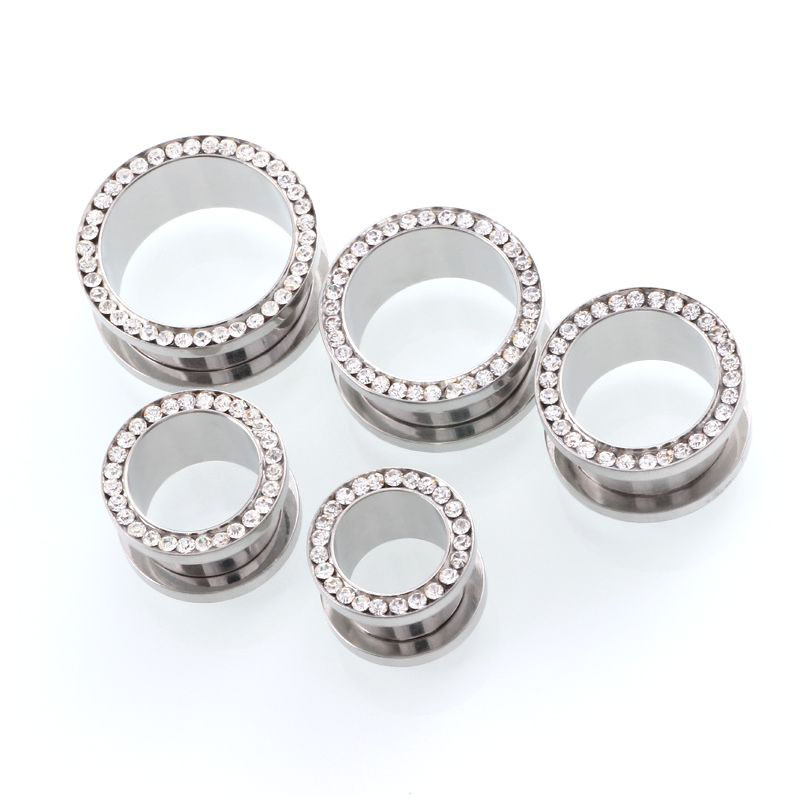 2個/ロット クリスタルイヤートンネル スクリューフィット  - Body Jewelry Gauges のレビューと価格