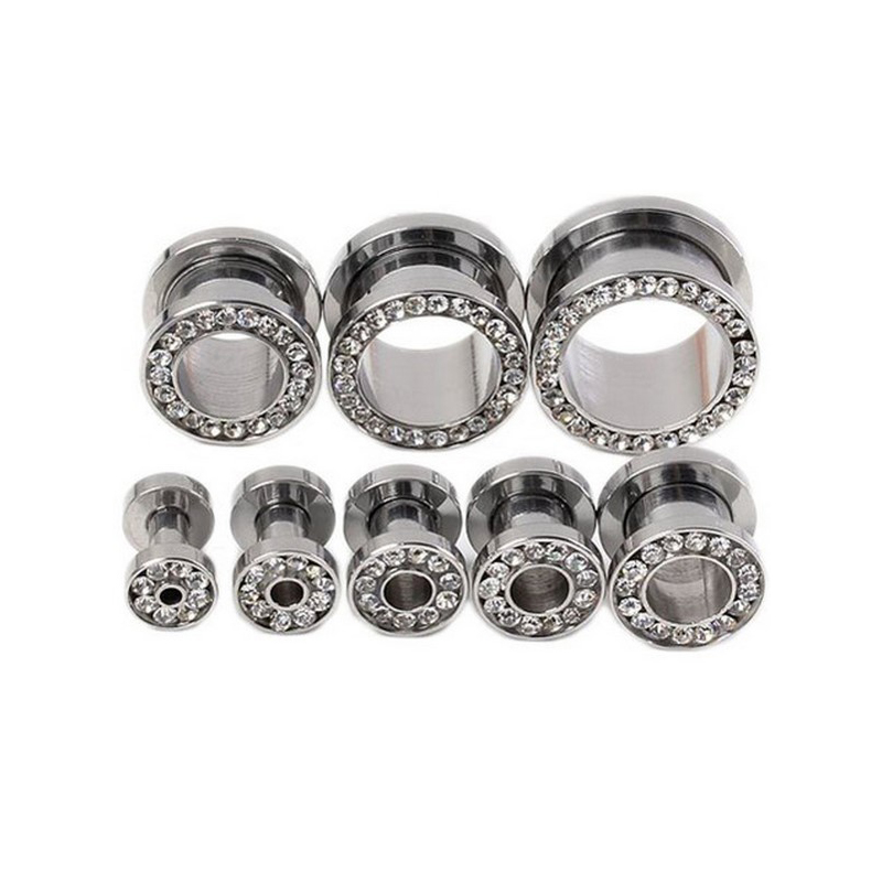 2個/ロット クリスタルイヤートンネル スクリューフィット  - Body Jewelry Gauges のレビューと価格