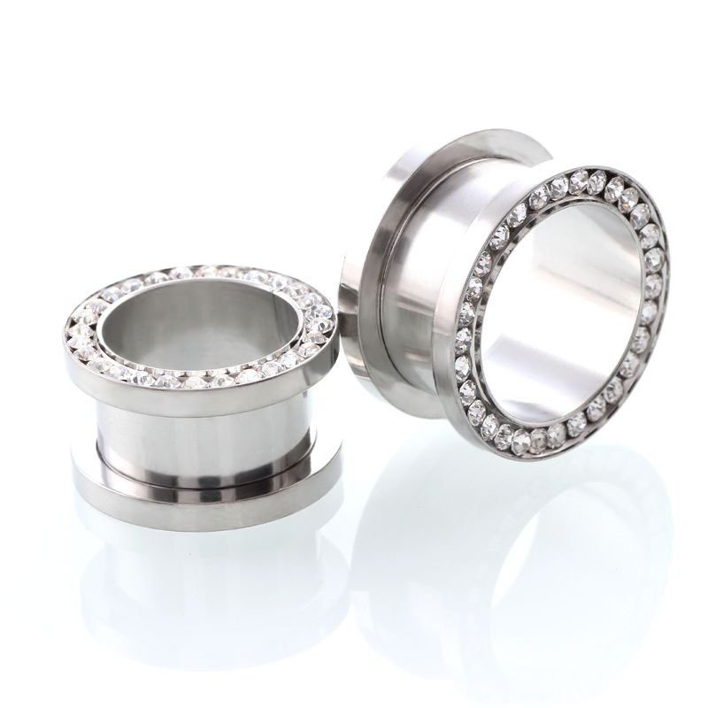 2個/ロット クリスタルイヤートンネル スクリューフィット  - Body Jewelry Gauges のレビューと価格