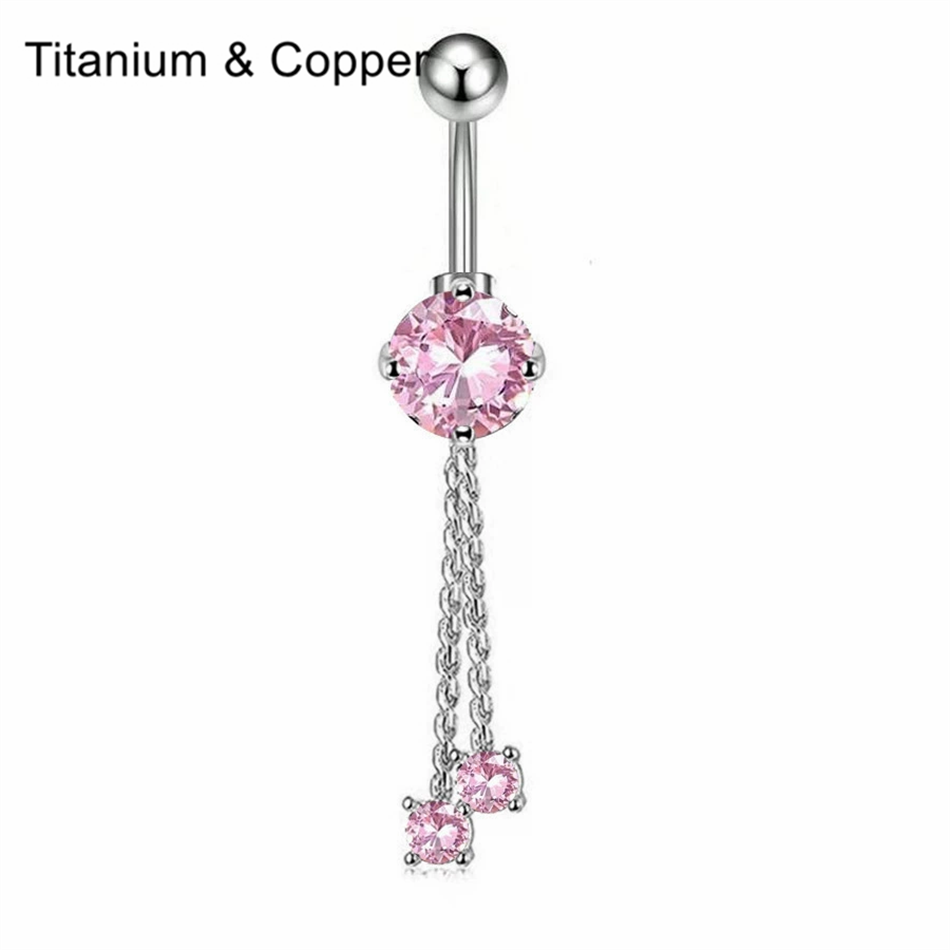 ピンク CZ ベリーボタンリング ダングルハート バタフライ - Belly Bar Titanium のレビューと価格
