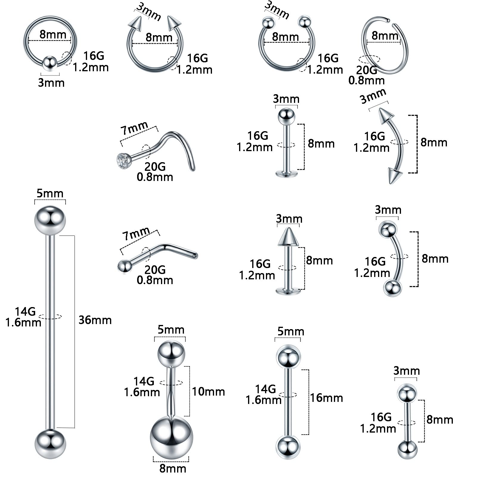 外科用鋼ボディピアスジュエリー、リップクリーム、幼稚園の腹ボ - Body Jewelry Septum のレビューと価格
