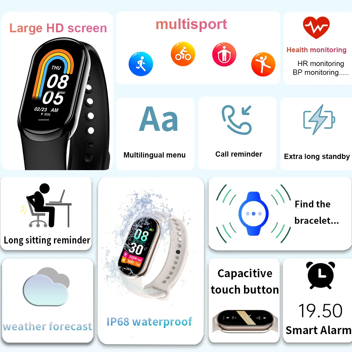 新しいオリジナル小型 M8 バンドスマート男性女性スマートウ - Body Jewelry Gauges のレビューと価格