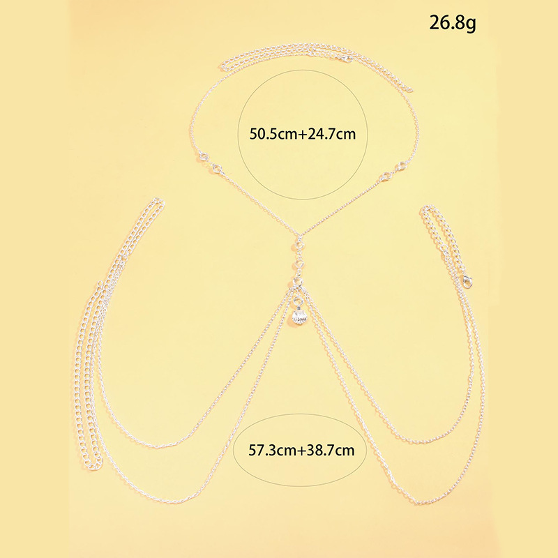 女性用シルバートーンボディチェーン、クリスタルシェルチャーム - Body Jewelry Outfit のレビューと価格