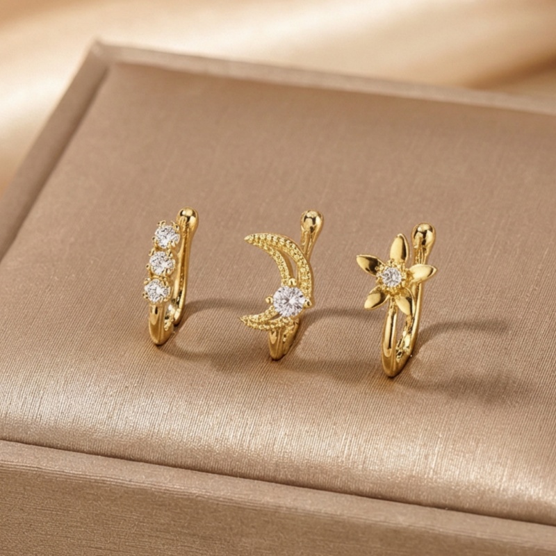 3ピースレトロライトラグジュアリーノーズクリップセット、人工 - Body Jewelry Art のレビューと価格