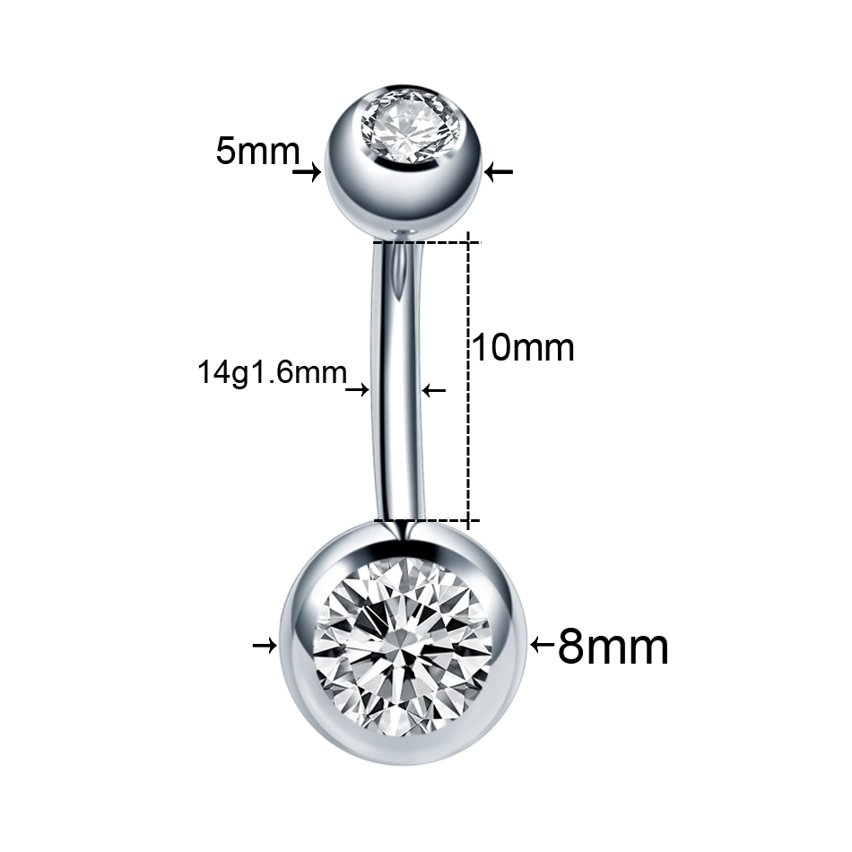 10 ピース/ロットステンレス鋼へそピアスラインストーンへそ - Belly Bar Titanium のレビューと価格