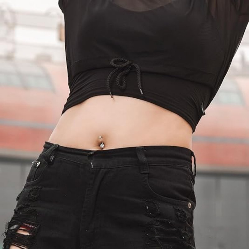 1PC G23チタンベリーボタンリング14Gの円形立方体ジル - Belly Bar Titanium のレビューと価格