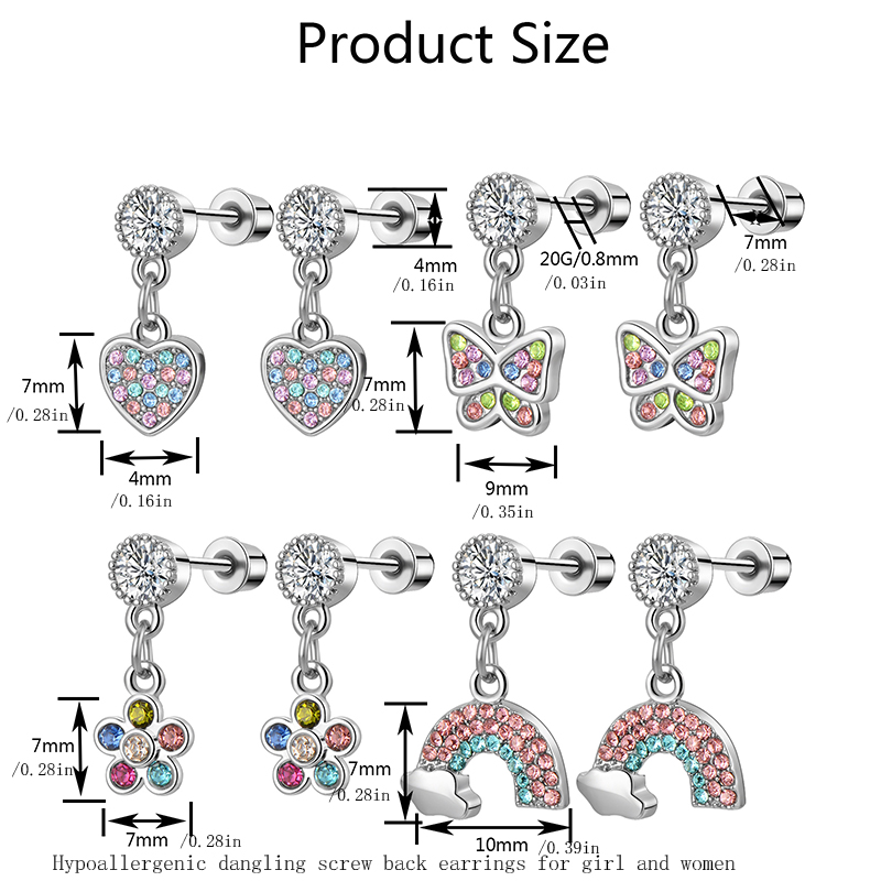 1/4 ペア低刺激性ダングルスクリューバックイヤリング、フラ - Tragus Flat Back のレビューと価格