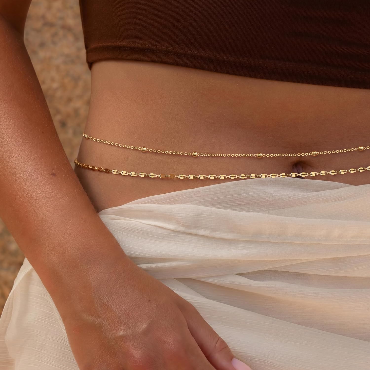 14K金メッキウエストチェーン、女性用レイヤードウエストビー - Body Jewelry Outfit のレビューと価格
