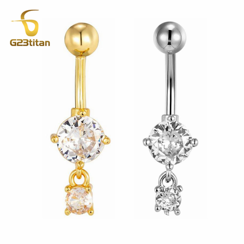 CZ ジルコンブラブラへそリング 14 グラムチタンピアスへ - Belly Bar Titanium のレビューと価格