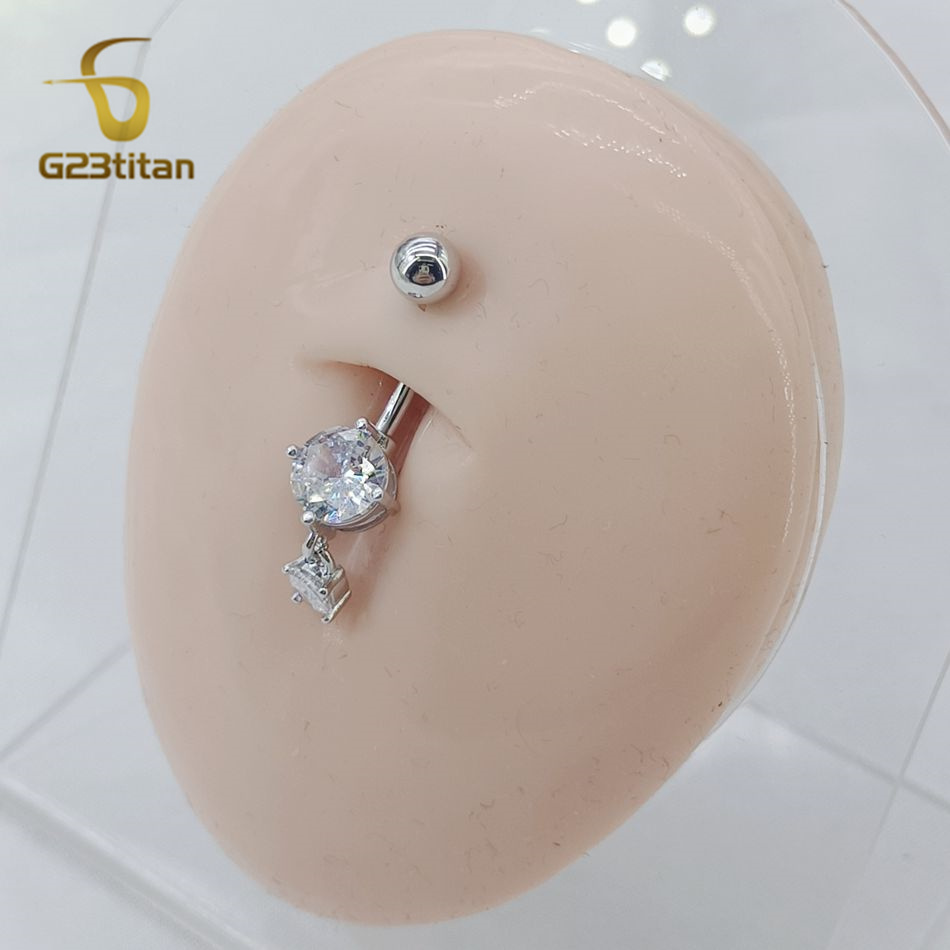 CZ ジルコンブラブラへそリング 14 グラムチタンピアスへ - Belly Bar Titanium のレビューと価格