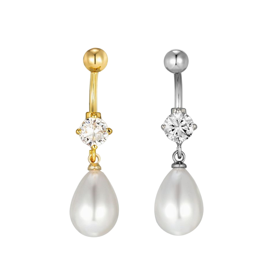 CZ ジルコンブラブラへそリング 14 グラムチタンピアスへ - Belly Bar Titanium のレビューと価格